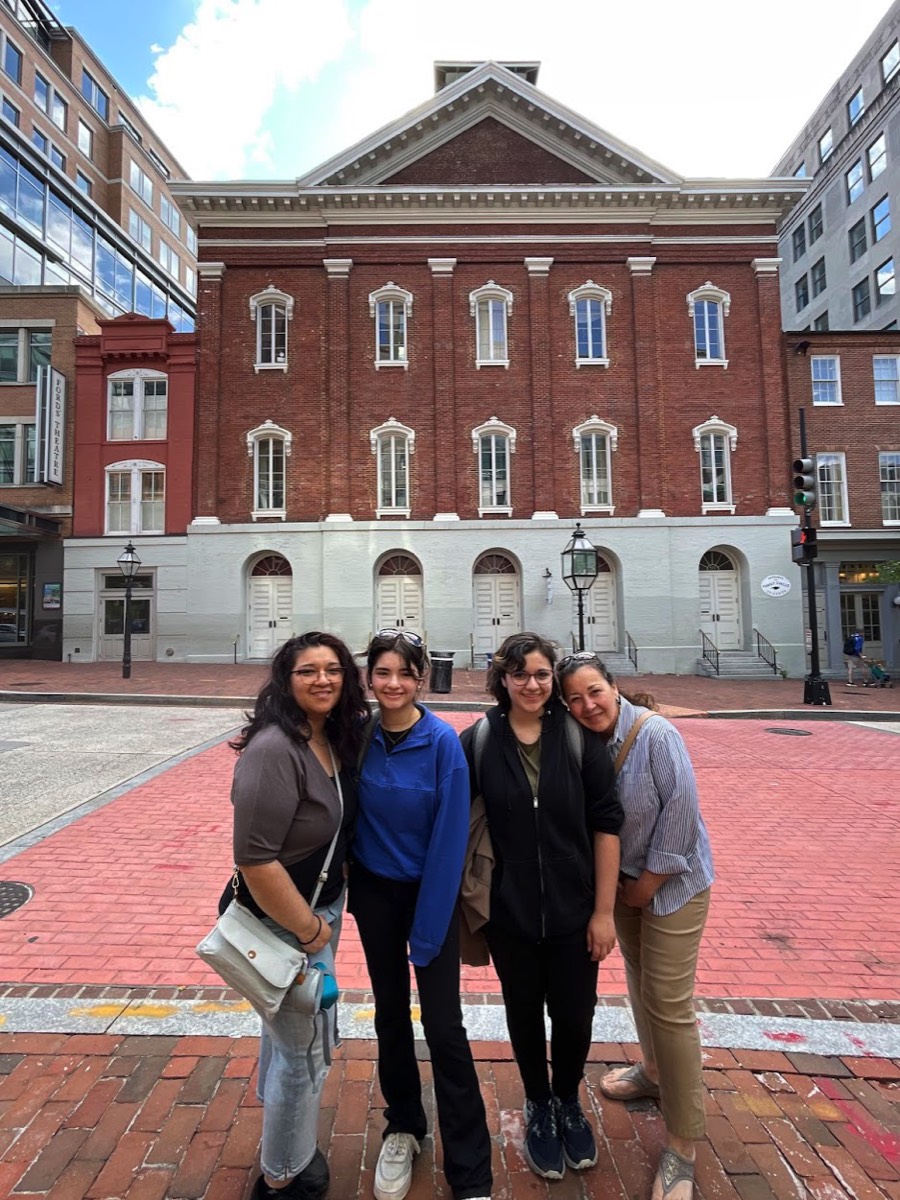 The Anspach family from Vancouver, Washington in front of Fords Theatre in May 2025