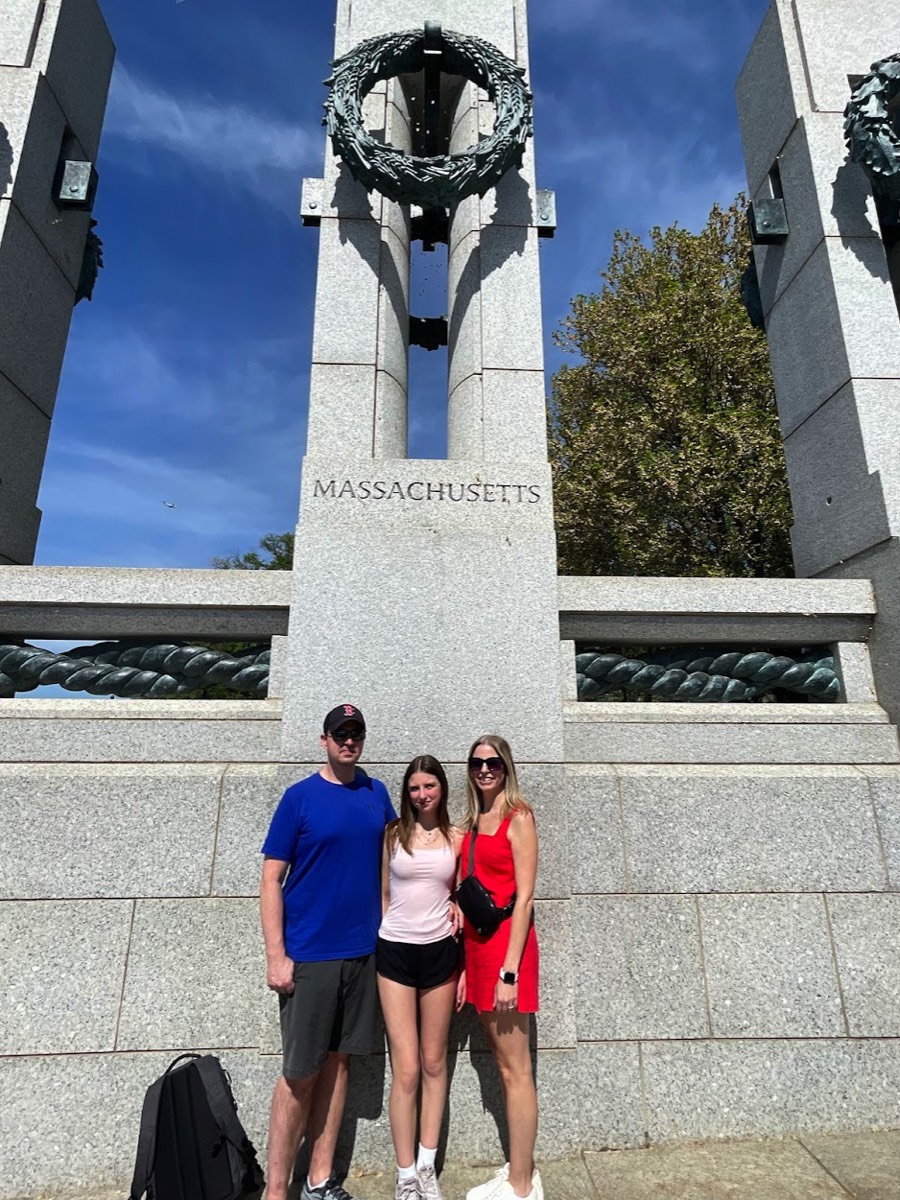 The Redden family from Boston, Massachusetts at the WWII Memorial in April 2025